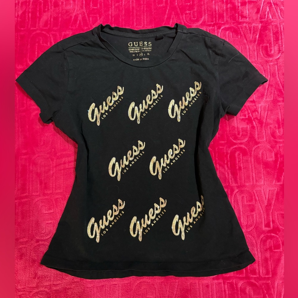 GUESS Black Rhinestone Logo Tee